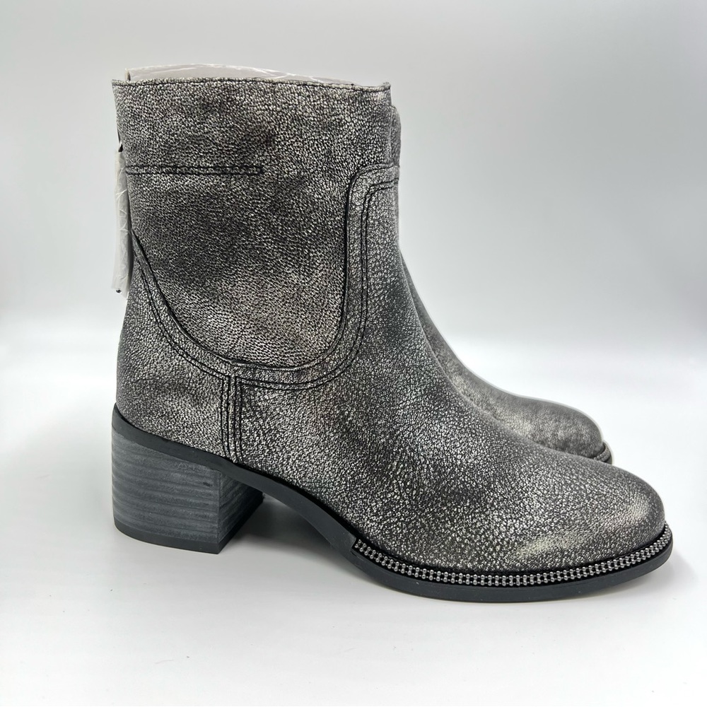 NEW Franco Sarto Womens Size 5 Pewter Silver Black Leather Chelsea Ankle Boots